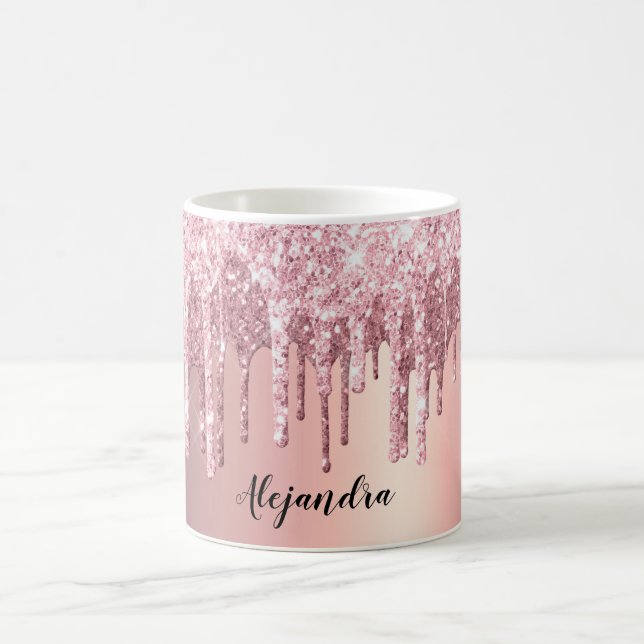 Elegant stylish copper rose gold glitter drips coffee mug (Center)