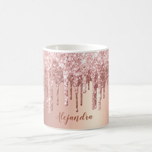 Elegant stylish copper rose gold glitter drips coffee mug