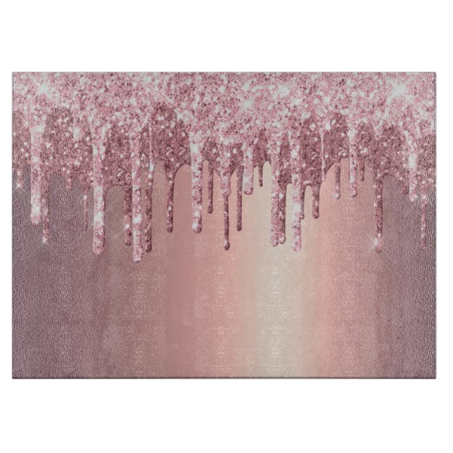 Elegant stylish copper rose gold glitter drips cutting board (Front)