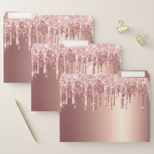 Elegant stylish copper rose gold glitter drips file folder