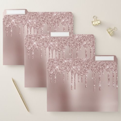 Elegant stylish copper rose gold glitter drips file folder