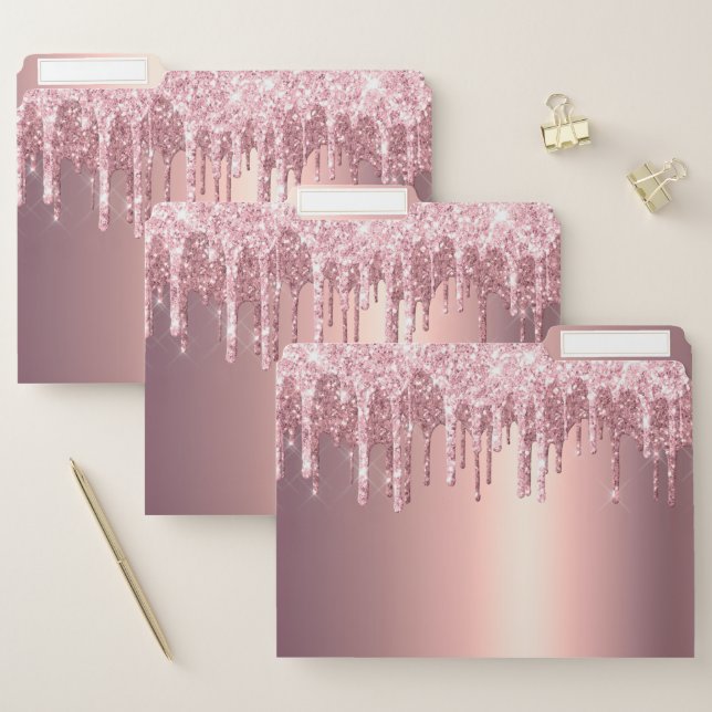 Elegant stylish copper rose gold glitter drips file folder (Set)