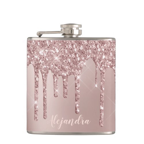 Elegant stylish copper rose gold glitter drips flask