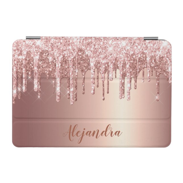Elegant stylish copper rose gold glitter drips iPad mini cover (Horizontal)