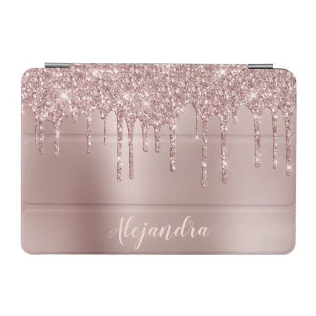 Elegant stylish copper rose gold glitter drips iPad mini cover (Horizontal)