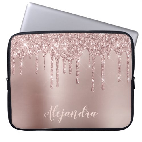 Elegant stylish copper rose gold glitter drips laptop sleeve