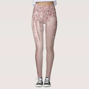 Elegant stylish copper rose gold glitter drips leggings