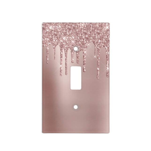 Elegant stylish copper rose gold glitter drips light switch cover (Front)