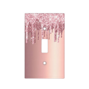 Elegant stylish copper rose gold glitter drips light switch cover