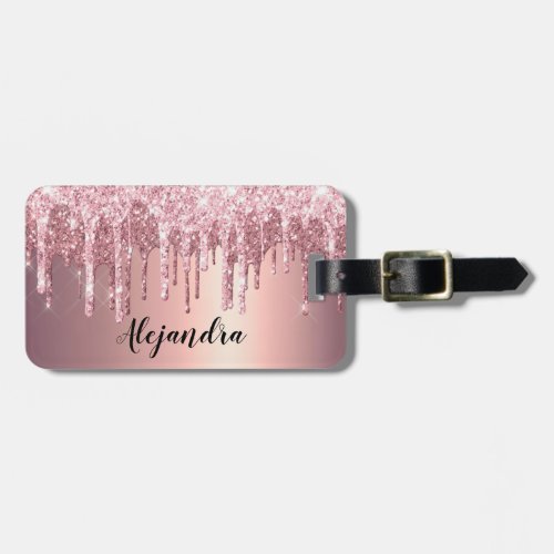 Elegant stylish copper rose gold glitter drips luggage tag