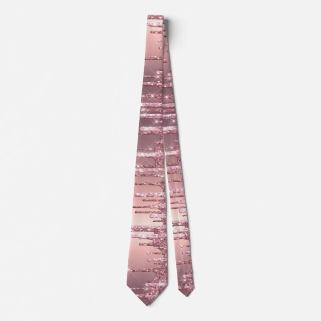 Elegant stylish copper rose gold glitter drips neck tie (Front)