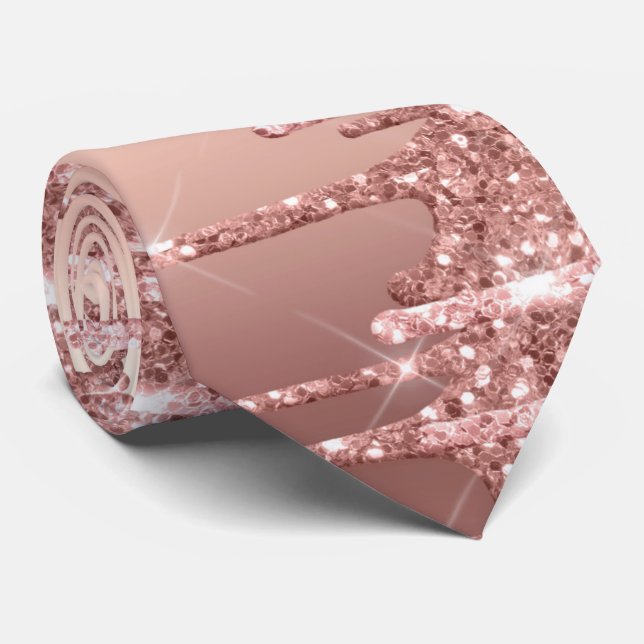 Elegant stylish copper rose gold glitter drips neck tie (Rolled)