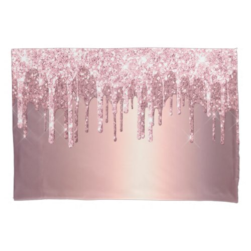 Elegant stylish copper rose gold glitter drips pillow case