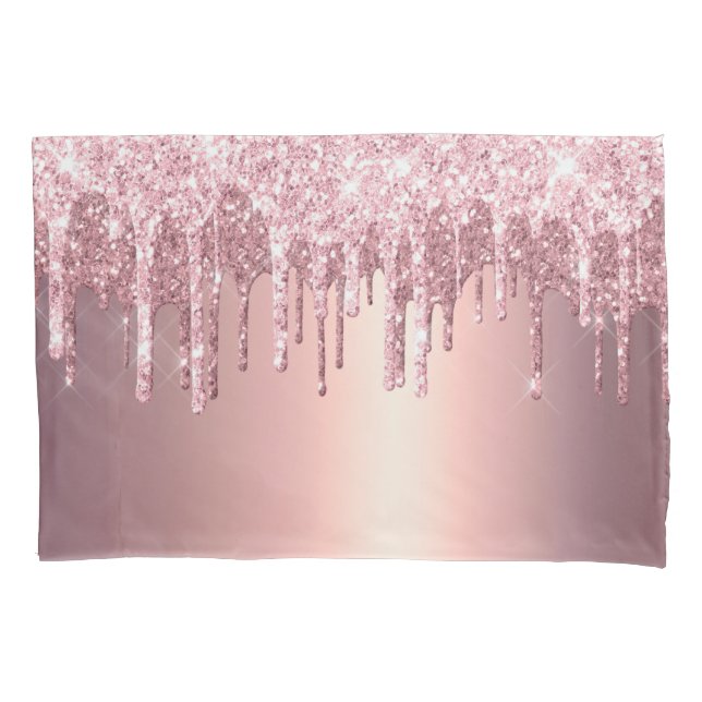 Elegant stylish copper rose gold glitter drips pillow case (Front)