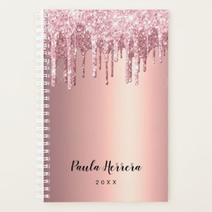 Elegant stylish copper rose gold glitter drips planner