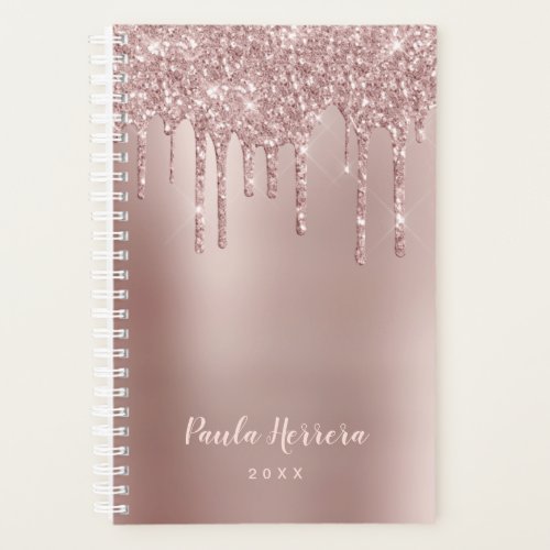 Elegant stylish copper rose gold glitter drips planner