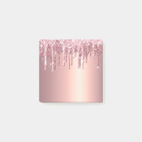 Elegant stylish copper rose gold glitter drips post_it notes