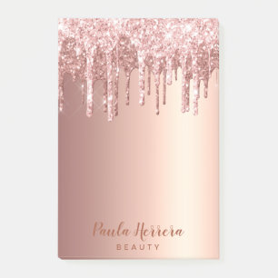 Elegant stylish copper rose gold glitter drips post-it notes