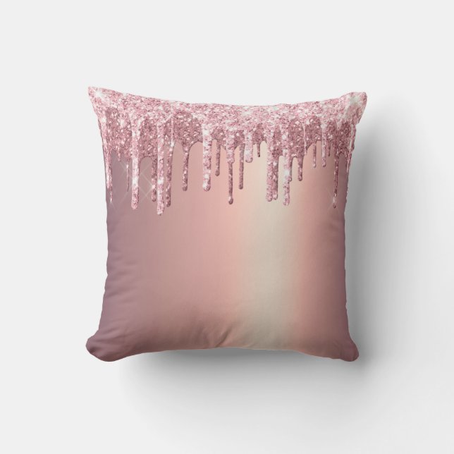 Elegant stylish copper rose gold glitter drips throw pillow (Front)
