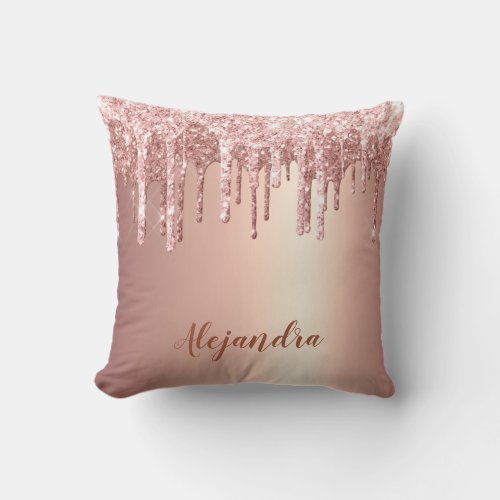 Elegant stylish copper rose gold glitter drips throw pillow