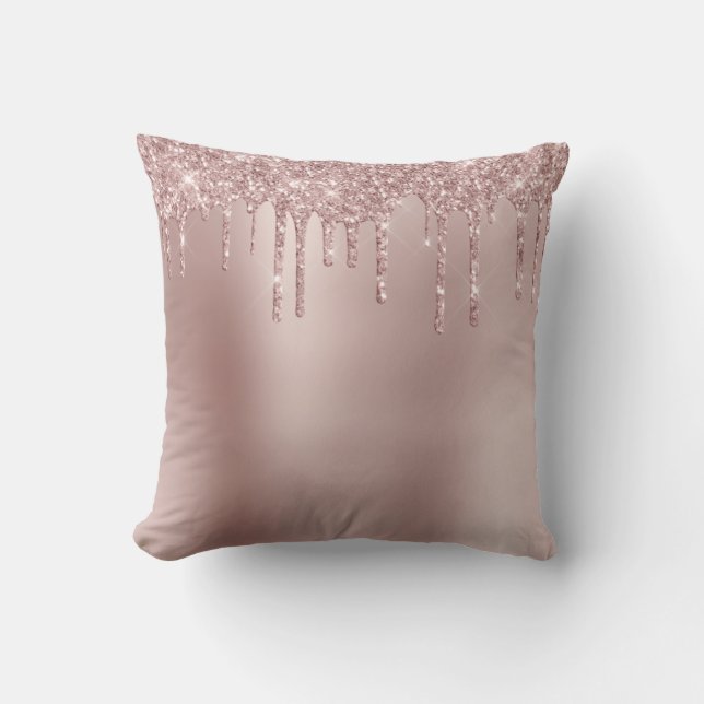 Elegant stylish copper rose gold glitter drips throw pillow (Front)