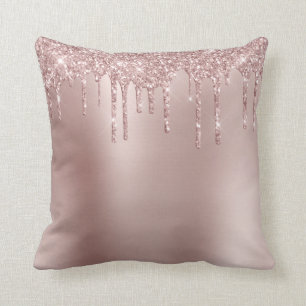 Elegant stylish copper rose gold glitter drips throw pillow