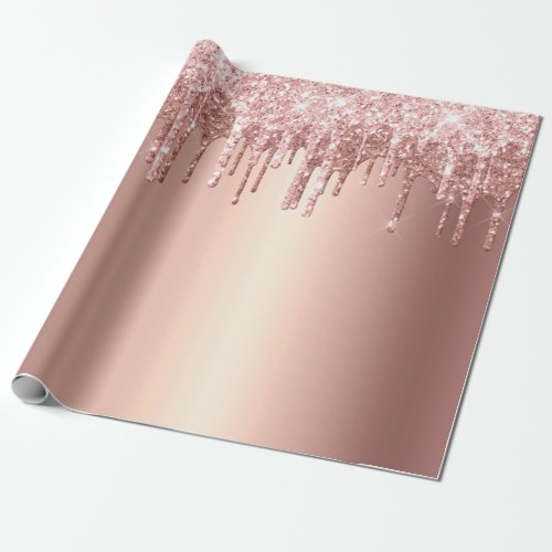 Elegant stylish copper rose gold glitter drips wrapping paper