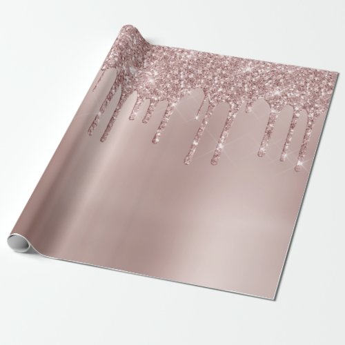 Elegant stylish copper rose gold glitter drips wrapping paper