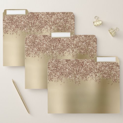 Elegant stylish copper rose gold glitter file folder