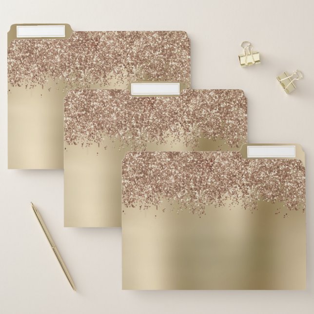 Elegant stylish copper rose gold glitter file folder (Set)