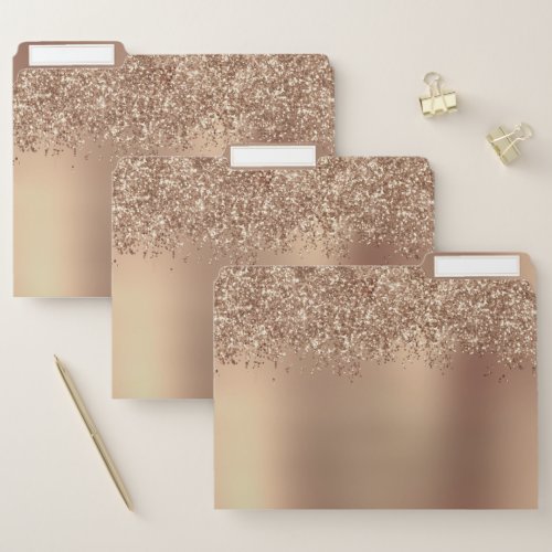 Elegant stylish copper rose gold glitter  file folder