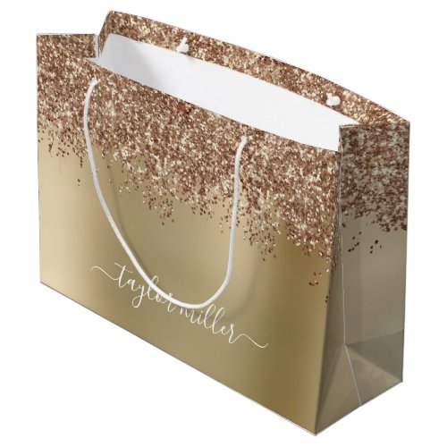 Elegant stylish copper rose gold glitter large gift bag