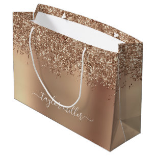 Elegant stylish copper rose gold glitter large gift bag