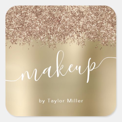 Elegant stylish copper rose gold glitter makeup  square sticker