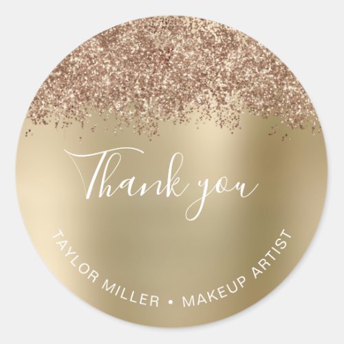 Elegant stylish copper rose gold glitter thank you classic round sticker