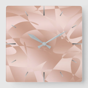 Elegant stylish copper rose gold pattern square wall clock