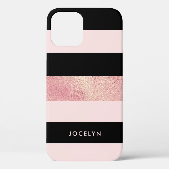 Elegant stylish copper rose gold pink black stripe Case-Mate iPhone case (Back)