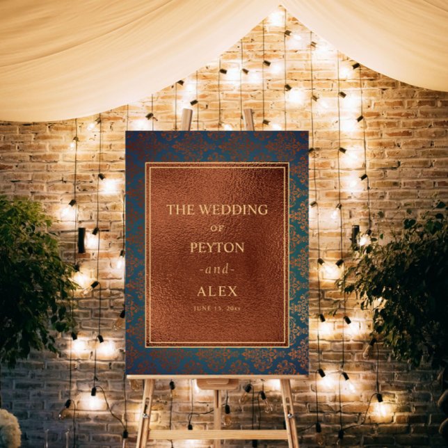 Elegant Stylish Copper Teal Damask Wedding Welcome Foam Board (Creator Uploaded)