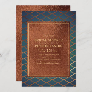 Elegant Stylish Copper Teal Gold Bridal Shower Invitation