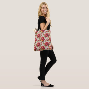 Elegant Stylish Cute Boho Red Botanical Floral  Tote Bag