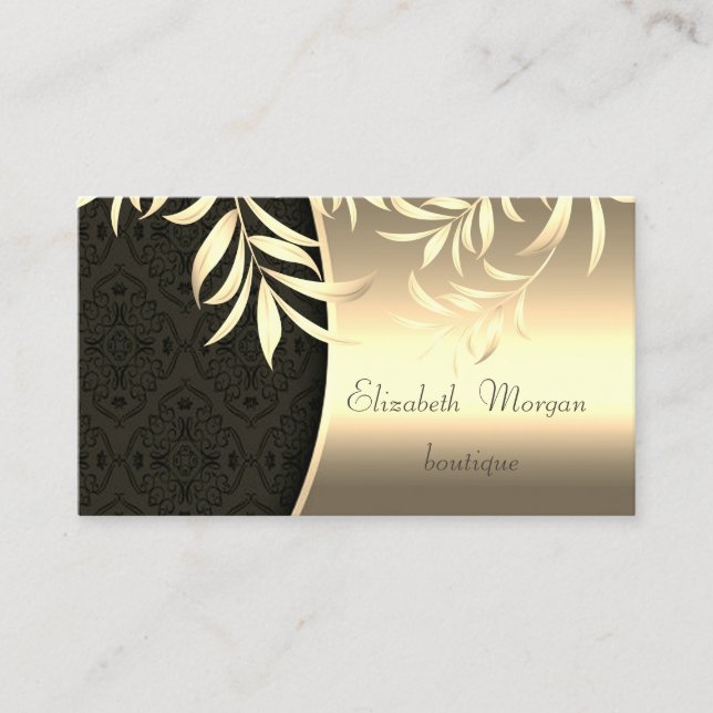 Elegant Stylish Damask  Gold Leaves Business Card (Front)