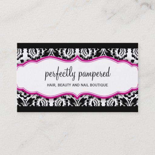Customizable elegant stylish damask pattern black fuschia pink business cards
