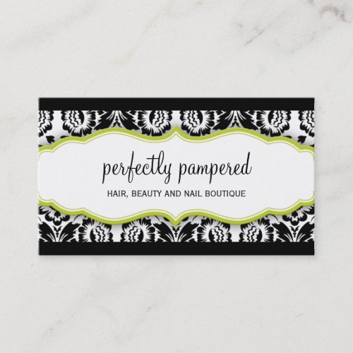 elegant stylish damask pattern black lime green business card templates