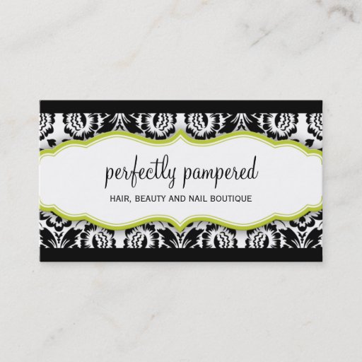 Customizable elegant stylish damask pattern black lime green business card templates