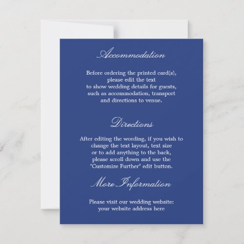 Elegant Stylish Dark Blue Wedding Details Card