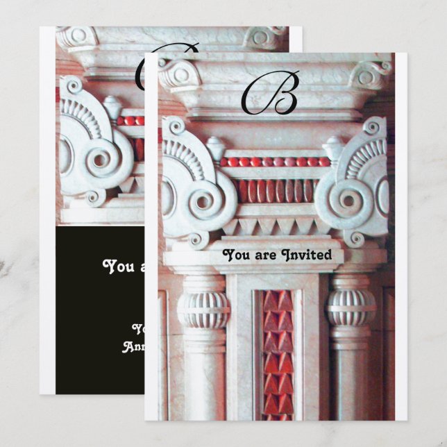 ELEGANT STYLISH DECOR red white black silver metal Invitation (Front/Back)