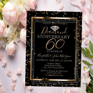 Elegant Stylish Diamonds,Frame Wedding Anniversary Invitation
