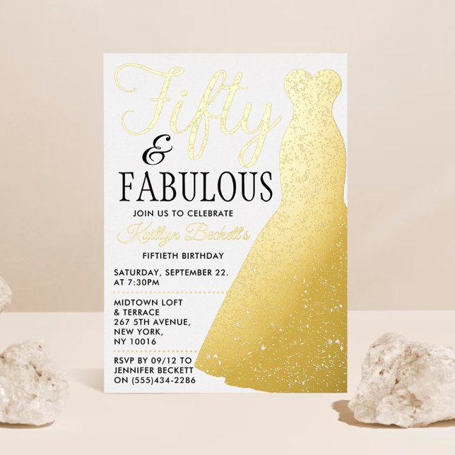 Elegant Stylish Dress | Fifty & Fabulous Birthday Foil Invitation (Creator Uploaded)