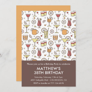 Elegant Stylish Drinks Cocktail 38th birthday Invitation
