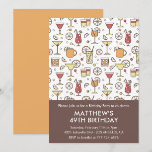 Elegant Stylish Drinks Cocktail 49th birthday Invitation